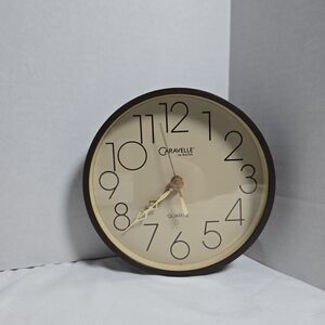 Caravelle by Bulova Wall Clock 1970s Vintage Beige & Brown Gold 7" Retro Prop